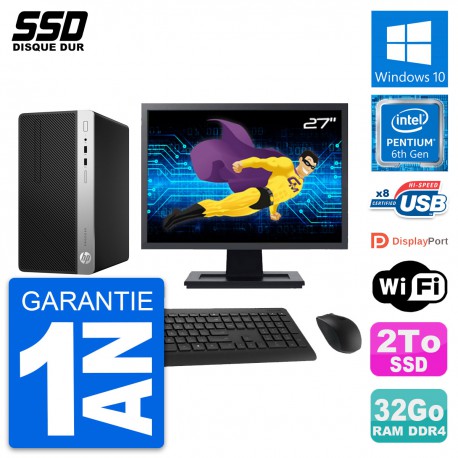 PC Tour HP ProDesk 400 G4 MT Ecran 27" G4400 RAM 32Go SSD 2To Windows 10 Wifi