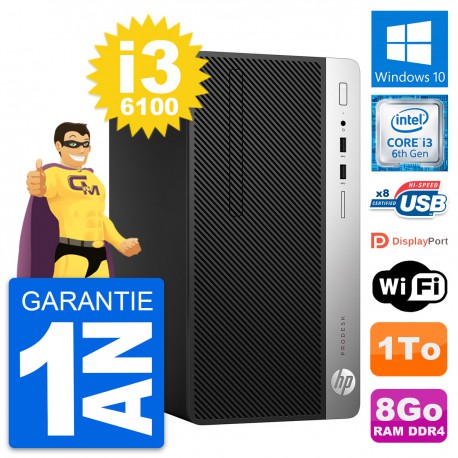 PC Tour HP ProDesk 400 G4 MT Core i3-6100 RAM 8Go Disque Dur 1To Windows 10 Wifi