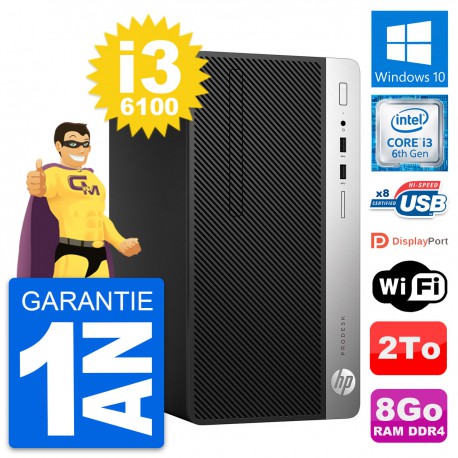 PC Tour HP ProDesk 400 G4 MT Core i3-6100 RAM 8Go Disque Dur 2To Windows 10 Wifi