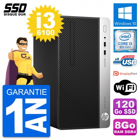 PC Tour HP ProDesk 400 G4 MT Intel i3-6100 RAM 8Go SSD 120Go Windows 10 Wifi