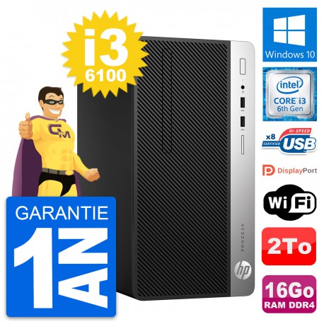 PC Tour HP ProDesk 400 G4 MT Intel i3-6100 RAM 16Go Disque 2To Windows 10 Wifi