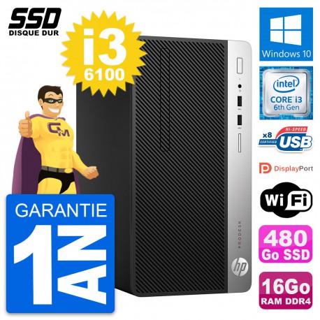 PC Tour HP ProDesk 400 G4 MT Intel i3-6100 RAM 16Go SSD 480Go Windows 10 Wifi