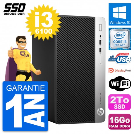 PC Tour HP ProDesk 400 G4 MT Intel Core i3-6100 RAM 16Go SSD 2To Windows 10 Wifi