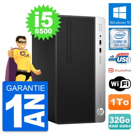 PC Tour HP ProDesk 400 G4 MT Intel i5-6500 RAM 32Go Disque 1To Windows 10 Wifi