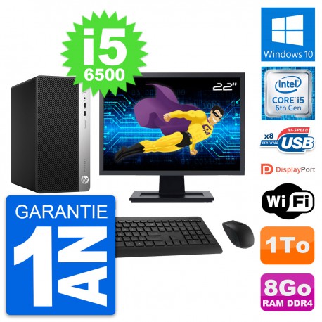 PC Tour HP 400 G4 MT Ecran 22" Intel i5-6500 RAM 8Go Disque 1To Windows 10 Wifi