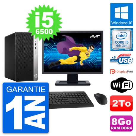 PC Tour HP 400 G4 MT Ecran 22" Intel i5-6500 RAM 8Go Disque 2To Windows 10 Wifi