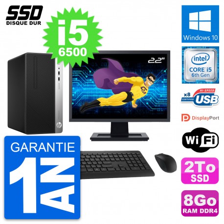 PC Tour HP ProDesk 400 G4 MT Ecran 22" i5-6500 RAM 8Go SSD 2To Windows 10 Wifi
