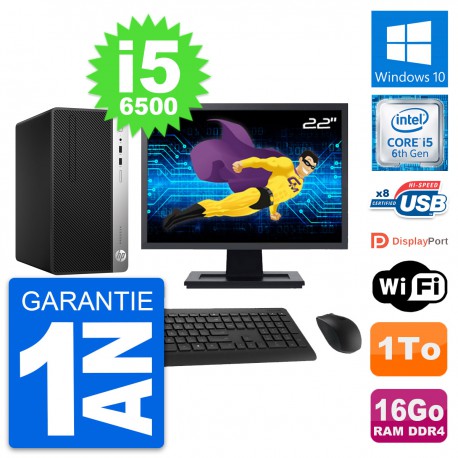 PC Tour HP 400 G4 MT Ecran 22" Intel i5-6500 RAM 16Go Disque 1To Windows 10 Wifi