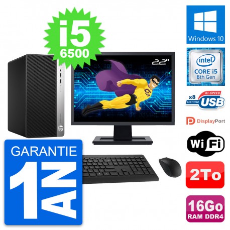 PC Tour HP 400 G4 MT Ecran 22" Intel i5-6500 RAM 16Go Disque 2To Windows 10 Wifi
