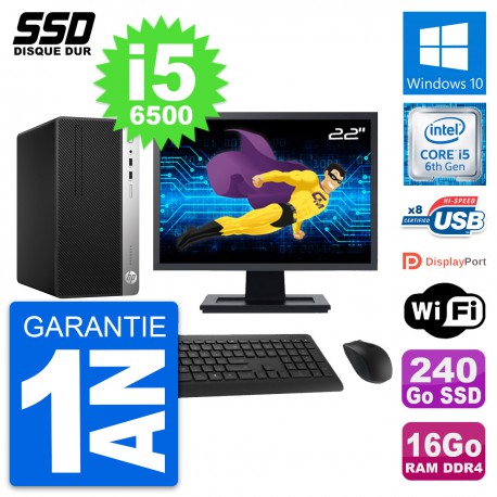 PC Tour HP 400 G4 MT Ecran 22" Intel i5-6500 RAM 16Go SSD 240Go Windows 10 Wifi