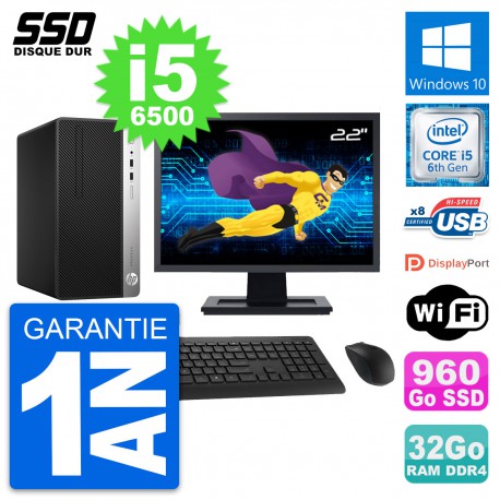 PC Tour HP 400 G4 MT Ecran 22" Intel i5-6500 RAM 32Go SSD 960Go Windows 10 Wifi