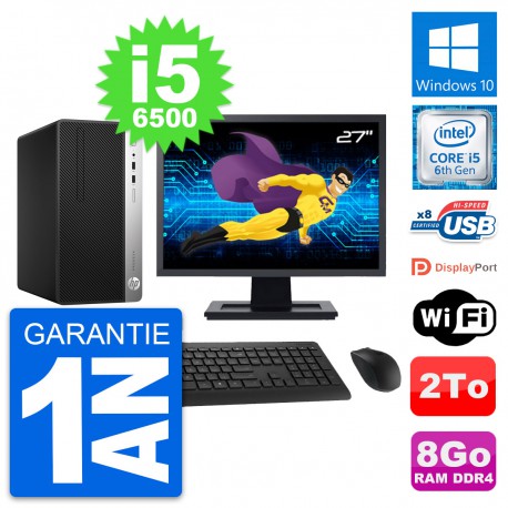PC Tour HP 400 G4 MT Ecran 27" Intel i5-6500 RAM 8Go Disque 2To Windows 10 Wifi