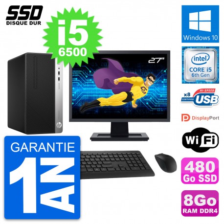 PC Tour HP 400 G4 MT Ecran 27" Intel i5-6500 RAM 8Go SSD 480Go Windows 10 Wifi