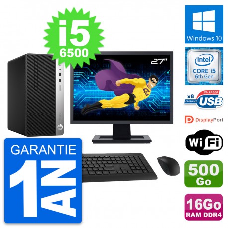 PC Tour HP 400 G4 MT Ecran 27" i5-6500 RAM 16Go Disque Dur 500Go Windows 10 Wifi