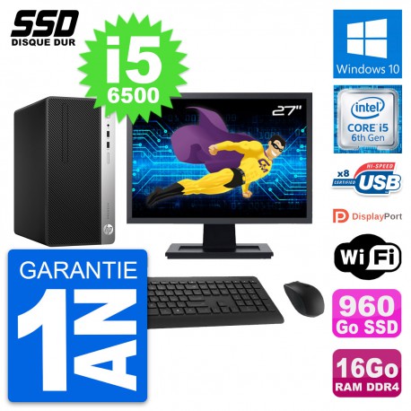PC Tour HP 400 G4 MT Ecran 27" Intel i5-6500 RAM 16Go SSD 960Go Windows 10 Wifi