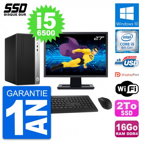 PC Tour HP ProDesk 400 G4 MT Ecran 27" i5-6500 RAM 16Go SSD 2To Windows 10 Wifi