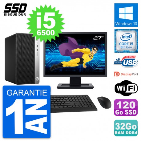 PC Tour HP 400 G4 MT Ecran 27" Intel i5-6500 RAM 32Go SSD 120Go Windows 10 Wifi