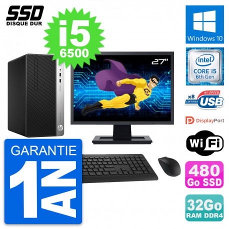 PC Tour HP 400 G4 MT Ecran 27" Intel i5-6500 RAM 32Go SSD 480Go Windows 10 Wifi