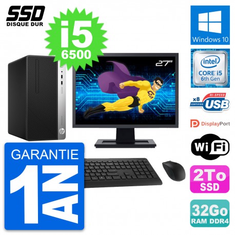 PC Tour HP ProDesk 400 G4 MT Ecran 27" i5-6500 RAM 32Go SSD 2To Windows 10 Wifi