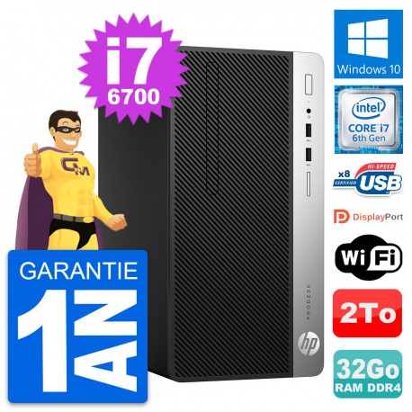 PC Tour HP ProDesk 400 G4 MT Intel i7-6700 RAM 32Go Disque 2To Windows 10 Wifi