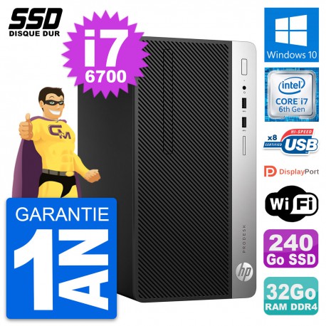 PC Tour HP ProDesk 400 G4 MT Intel i7-6700 RAM 32Go SSD 240Go Windows 10 Wifi