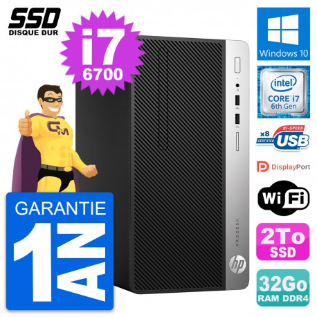 PC Tour HP ProDesk 400 G4 MT Intel Core i7-6700 RAM 32Go SSD 2To Windows 10 Wifi