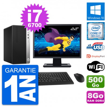 PC Tour HP 400 G4 MT Ecran 22" Core i7-6700 RAM 8Go Disque 500Go Windows 10 Wifi