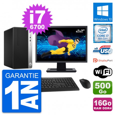 PC Tour HP 400 G4 MT Ecran 22" i7-6700 RAM 16Go Disque Dur 500Go Windows 10 Wifi
