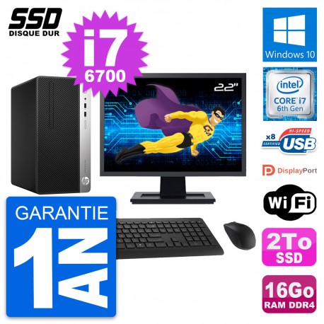 PC Tour HP ProDesk 400 G4 MT Ecran 22" i7-6700 RAM 16Go SSD 2To Windows 10 Wifi