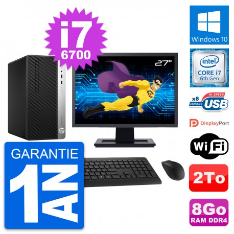 PC Tour HP 400 G4 MT Ecran 27" Intel i7-6700 RAM 8Go Disque 2To Windows 10 Wifi