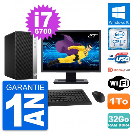 PC Tour HP 400 G4 MT Ecran 27" Intel i7-6700 RAM 32Go Disque 1To Windows 10 Wifi