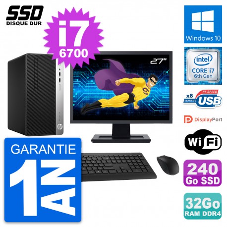 PC Tour HP 400 G4 MT Ecran 27" Intel i7-6700 RAM 32Go SSD 240Go Windows 10 Wifi