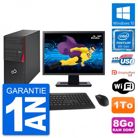 PC Tour Fujitsu P756 Ecran 22" Pentium G4400 RAM 8Go Disque 1To Windows 10 Wifi