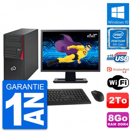 PC Tour Fujitsu P756 Ecran 22" Pentium G4400 RAM 8Go Disque 2To Windows 10 Wifi