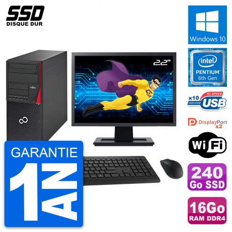 PC Tour Fujitsu P756 Ecran 22" Pentium G4400 RAM 16Go SSD 240Go Windows 10 Wifi