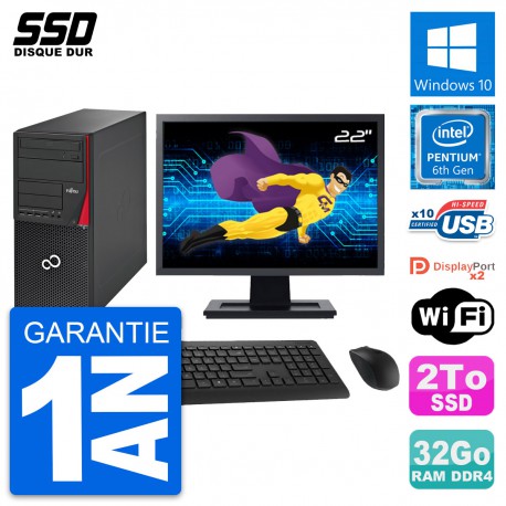 PC Tour Fujitsu Esprimo P756 MT Ecran 22" G4400 RAM 32Go SSD 2To Windows 10 Wifi