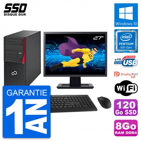 PC Tour Fujitsu P756 Ecran 27" Pentium G4400 RAM 8Go SSD 120Go Windows 10 Wifi