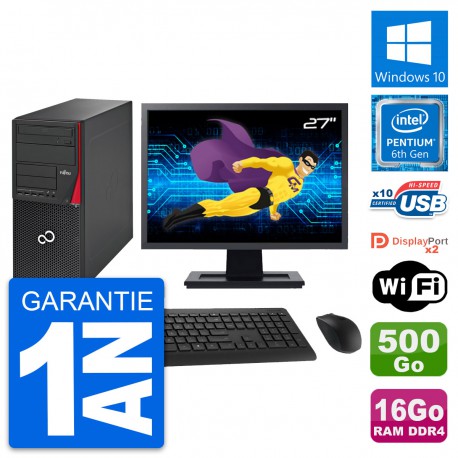 PC Tour Fujitsu P756 Ecran 27" Intel G4400 RAM 16Go Disque 500Go Windows 10 Wifi