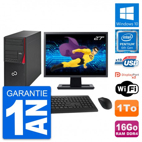 PC Tour Fujitsu P756 Ecran 27" Pentium G4400 RAM 16Go Disque 1To Windows 10 Wifi
