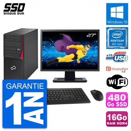 PC Tour Fujitsu P756 Ecran 27" Pentium G4400 RAM 16Go SSD 480Go Windows 10 Wifi