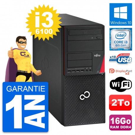 PC Tour Fujitsu Esprimo P756 MT Core i3-6100 RAM 16Go Disque 2To Windows 10 Wifi