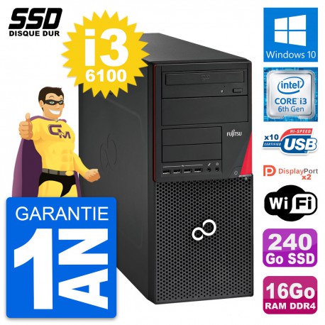 PC Tour Fujitsu Esprimo P756 MT Intel i3-6100 RAM 16Go SSD 240Go Windows 10 Wifi