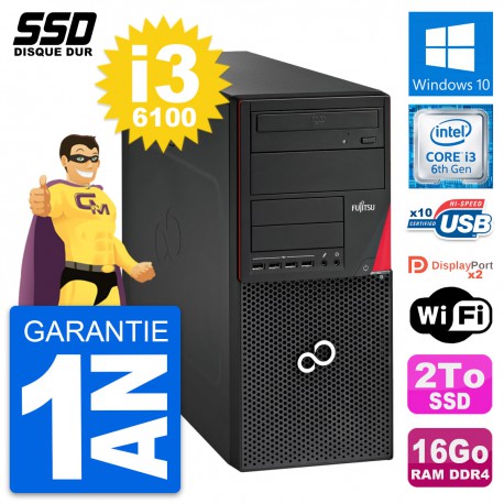 PC Tour Fujitsu Esprimo P756 MT Intel i3-6100 RAM 16Go SSD 2To Windows 10 Wifi