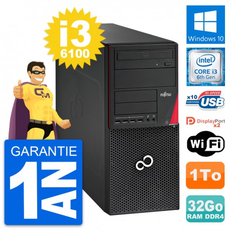 PC Tour Fujitsu Esprimo P756 MT Core i3-6100 RAM 32Go Disque 1To Windows 10 Wifi