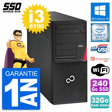 PC Tour Fujitsu Esprimo P756 MT Intel i3-6100 RAM 32Go SSD 240Go Windows 10 Wifi