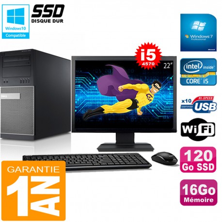 PC Tour DELL 9020 Core I5-4570 Ram 16Go Disque 120 Go SSD Wifi W7 Ecran 22"
