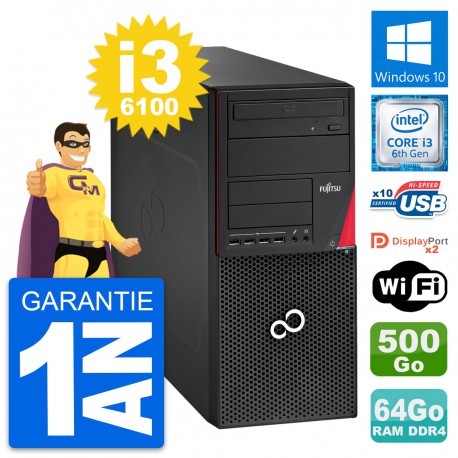 PC Tour Fujitsu Esprimo P756 MT i3-6100 RAM 64Go Disque 500Go Windows 10 Wifi