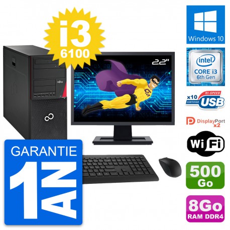 PC Tour Fujitsu P756 Ecran 22" Core i3-6100 RAM 8Go Disque 500Go Windows 10 Wifi