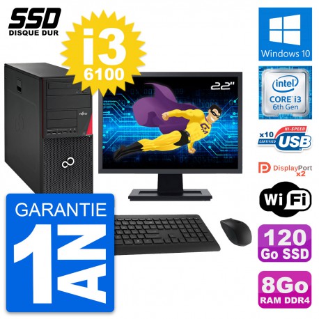 PC Tour Fujitsu P756 Ecran 22" Intel i3-6100 RAM 8Go SSD 120Go Windows 10 Wifi