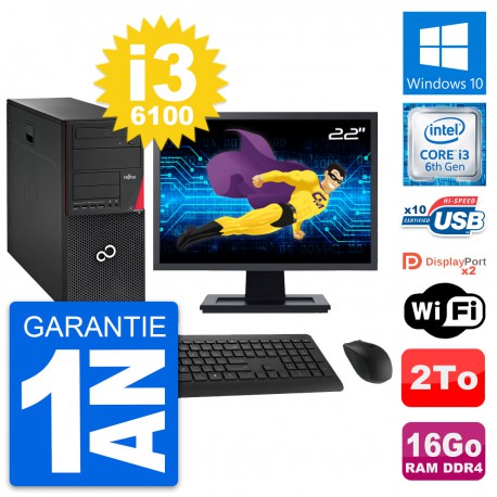 PC Tour Fujitsu P756 Ecran 22" Intel i3-6100 RAM 16Go Disque 2To Windows 10 Wifi
